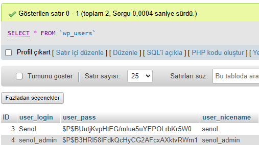 phpMyAdmin Wp Şifre Sıfırlama